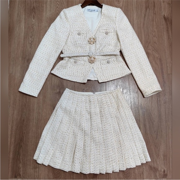 Self-Portrait pleated metallic bouclé jacket minidress - Picture 2 of 7